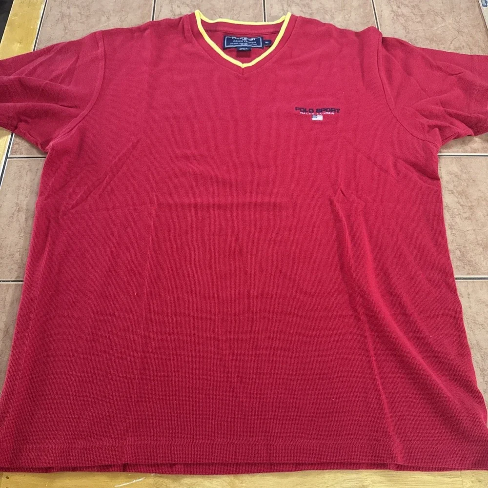 Vintage Polo Sport Ralph Lauren Mens Sz XL Shirt V Neck Cotton‎ Flag Tipped Logo